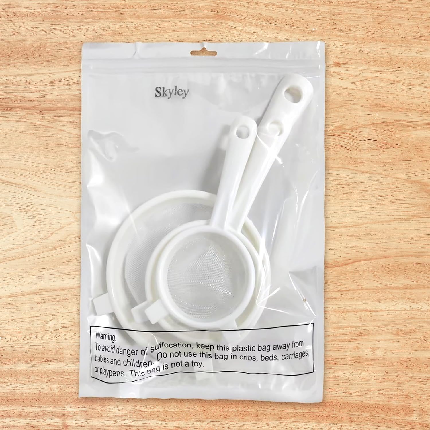 Skyley Plastic Nylon Mesh Strainer Colander Set with Handles - Fine Food Sifters for Baking, Cooking, Kefir, Tea, Juice, Pasta - Set of 3 Sizes (3", 5", 7")