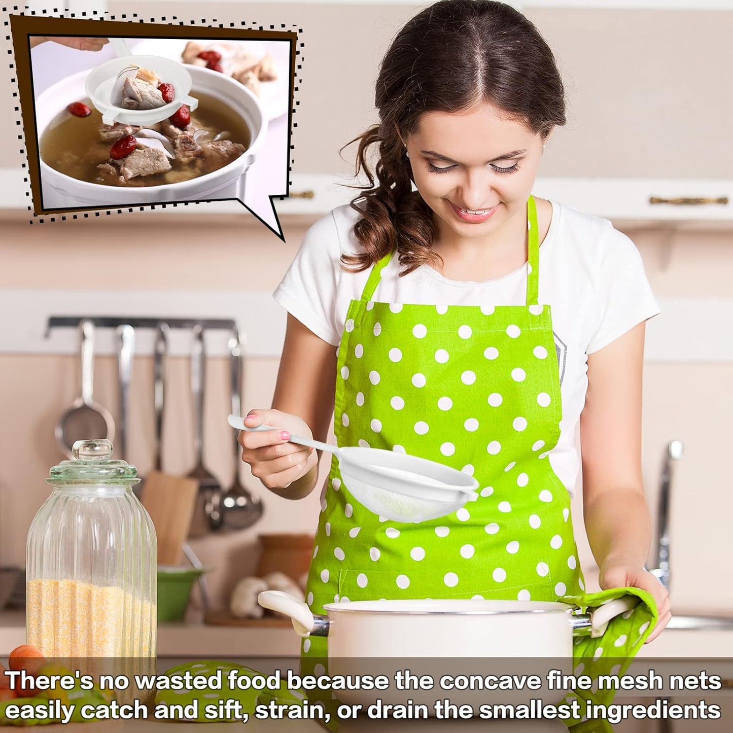 Skyley Plastic Nylon Mesh Strainer Colander Set with Handles - Fine Food Sifters for Baking, Cooking, Kefir, Tea, Juice, Pasta - Set of 3 Sizes (3", 5", 7")