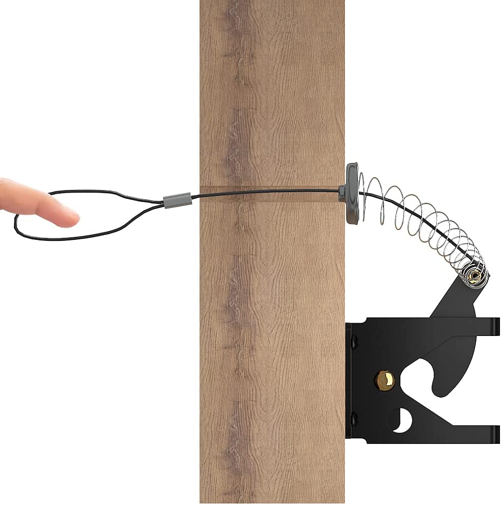 skysen Self Locking Black Fence Gate Latch with Stainless Steel Spring Cable Pull - Post Mount Carbon Steel (JLXSDS-1)