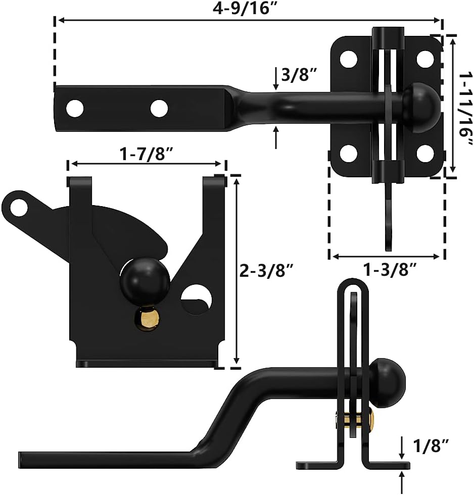skysen Self Locking Black Fence Gate Latch with Stainless Steel Spring Cable Pull - Post Mount Carbon Steel (JLXSDS-1)