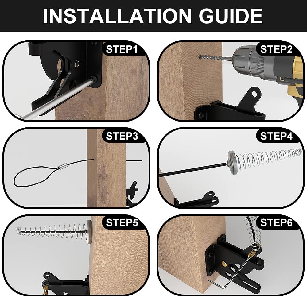 skysen Self Locking Black Fence Gate Latch with Stainless Steel Spring Cable Pull - Post Mount Carbon Steel (JLXSDS-1)