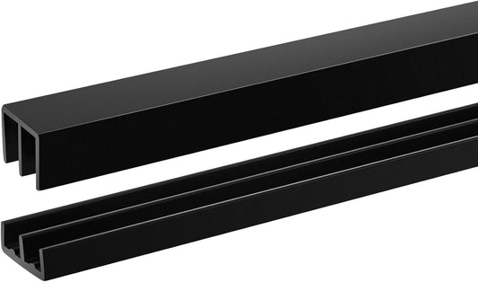 Sliding Cabinet Door Track Hardware Set - 1 Set, 4 ft Long, for 1/4" Thick Glass Panels - Easy Installation - Black
