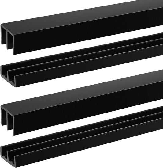 Sliding Door Track Set for 1/4" Thick Glass Panels - Easy Installation - 2 Sets (4ft, Black)