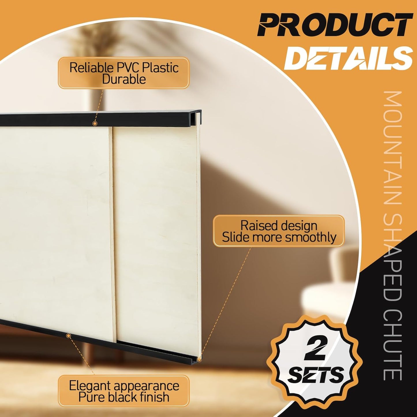 Sliding Door Track Set for 1/4" Thick Glass Panels - Easy Installation - 2 Sets (4ft, Black)