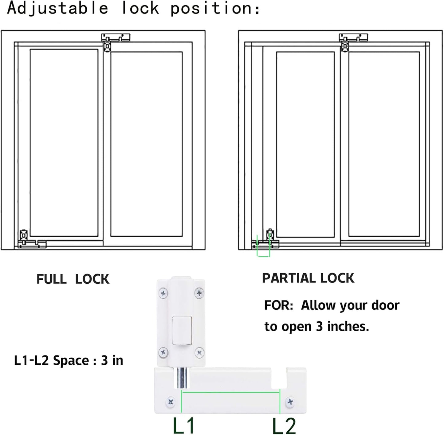 Sliding Patio Door Security Foot Lock for Additional Childproofing - Top & Bottom Fits Most Glass Doors & Windows