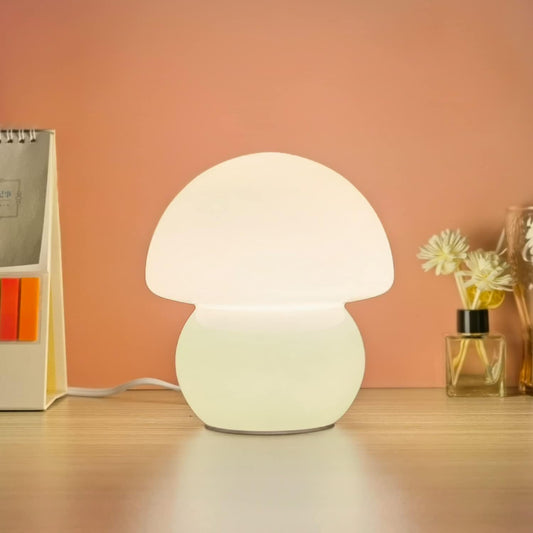 Small Clear Glass Mushroom Lamp - Cute Milk White Nightstand Light for Bedroom or Living Room - Murano Style Dome Lamp for Home Decor Gift