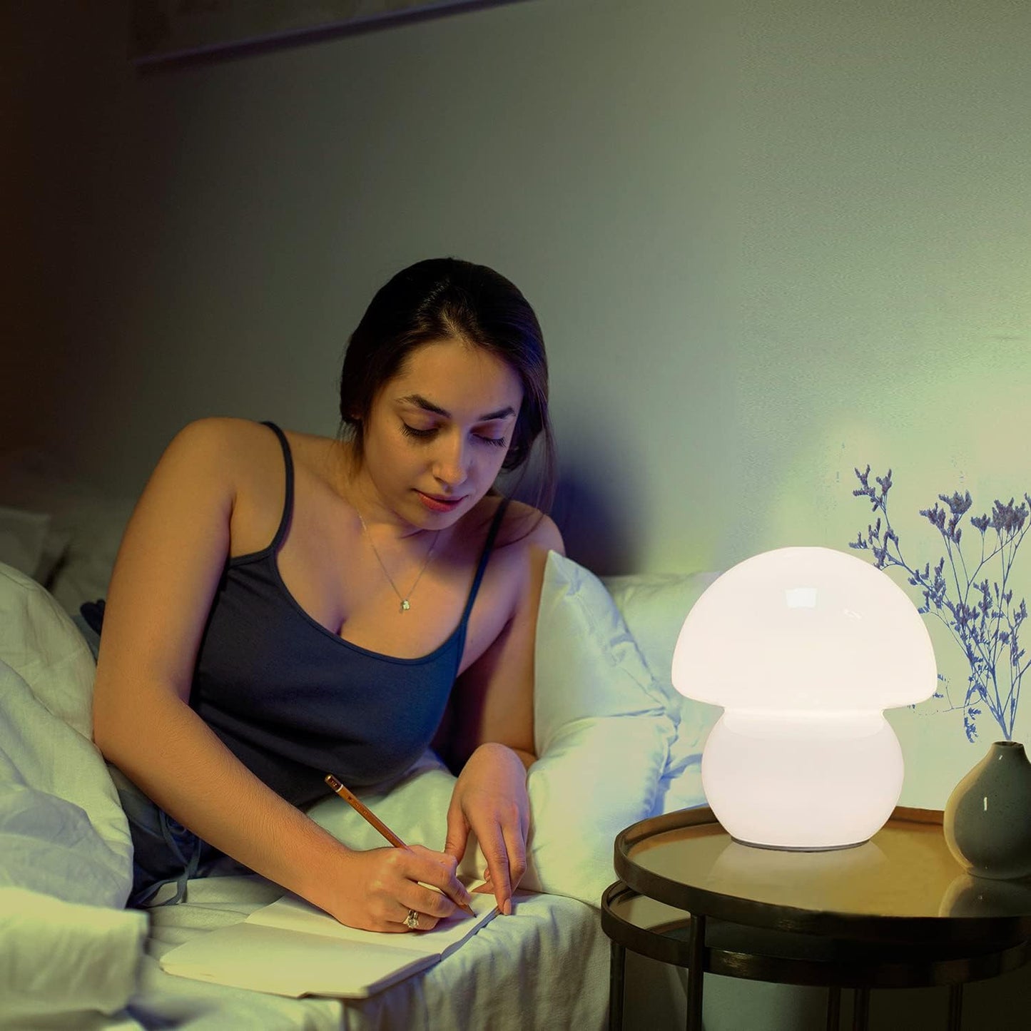 Small Clear Glass Mushroom Lamp - Cute Milk White Nightstand Light for Bedroom or Living Room - Murano Style Dome Lamp for Home Decor Gift