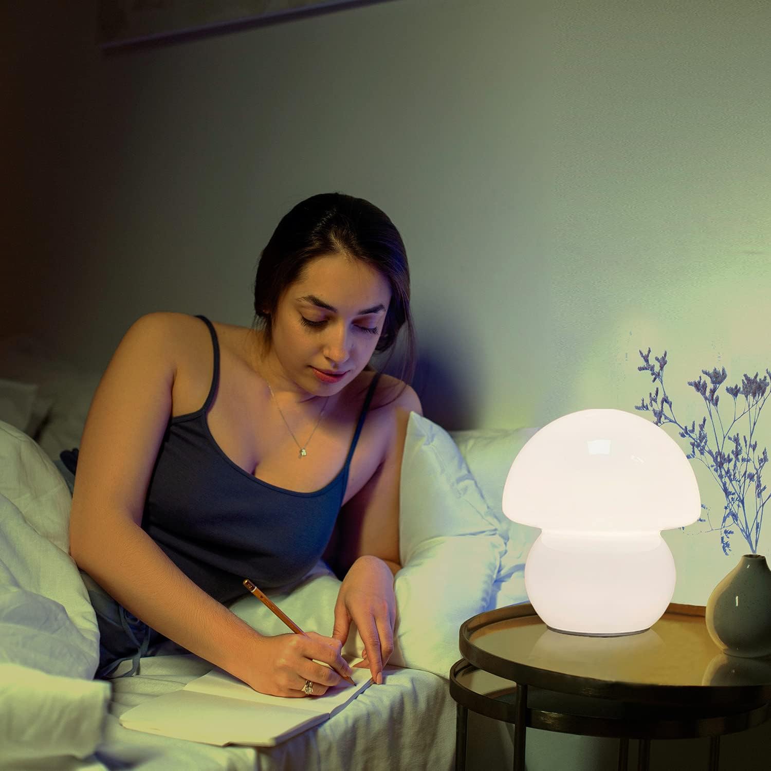 Small Clear Glass Mushroom Lamp - Cute Milk White Nightstand Light for Bedroom or Living Room - Murano Style Dome Lamp for Home Decor Gift