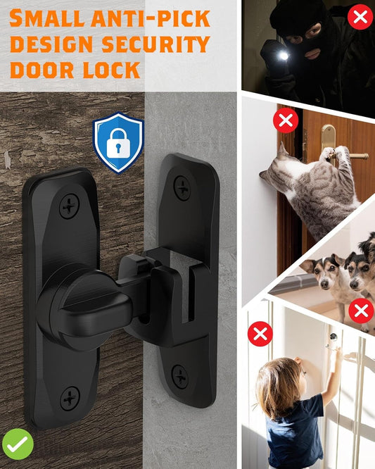 Small Flip Gate Latch Lock for Barn Doors, Cabinets, Bathrooms - 90/180 Degree YogePote Sliding Door Security Hardware (Black-2Pcs)