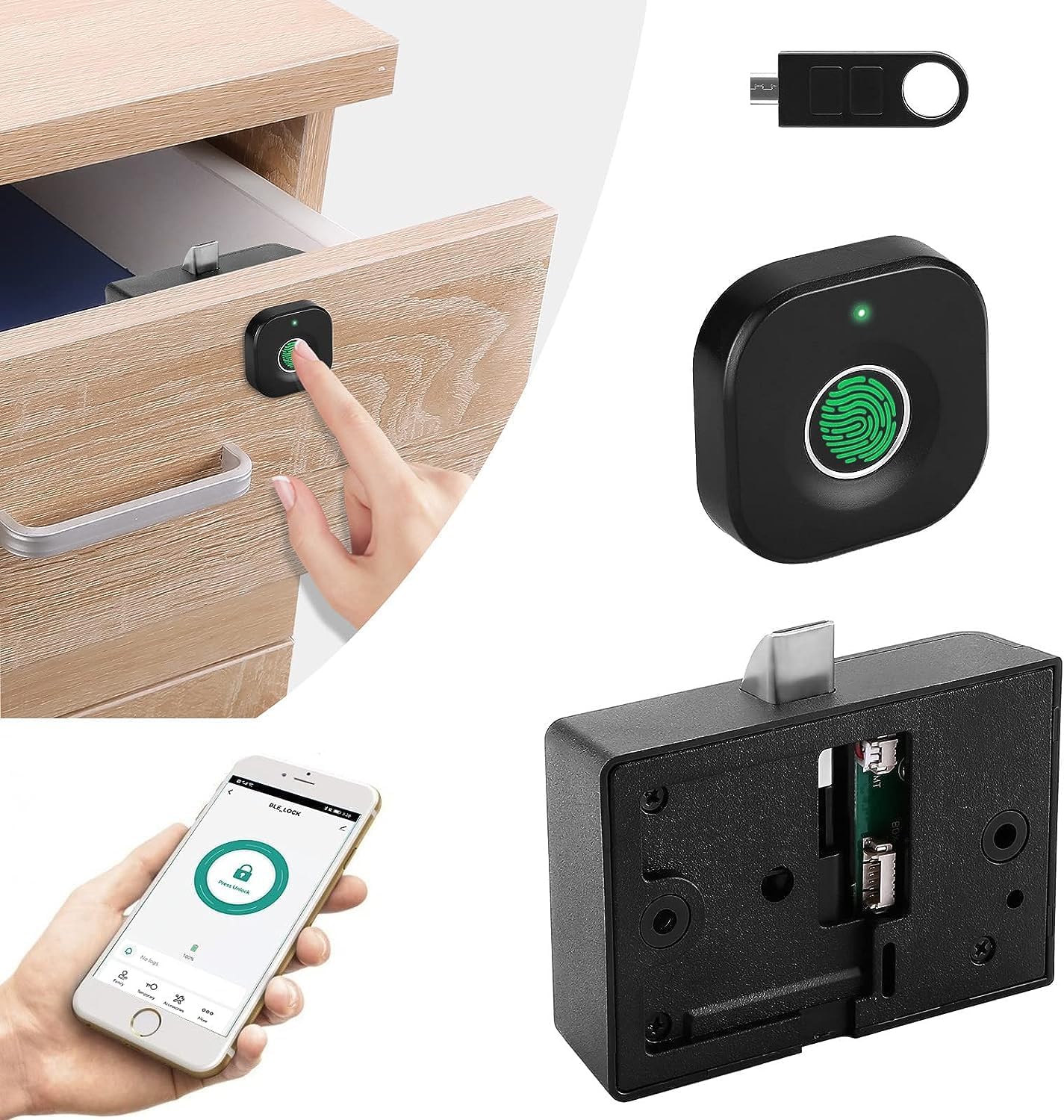 Smart Biometric Fingerprint Cabinet Lock for Home Office Security and Child Safety with Remote Control