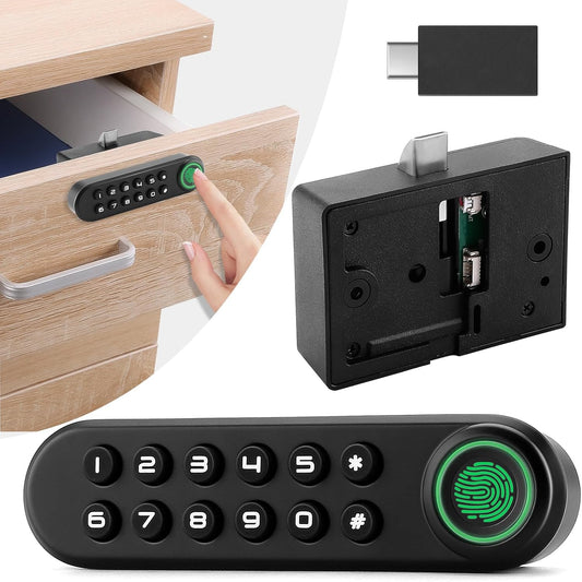Smart Biometric Fingerprint Cabinet Lock with USB Key - Keyless Hidden File Drawer Wardrobe Lock for Home Office Privacy
