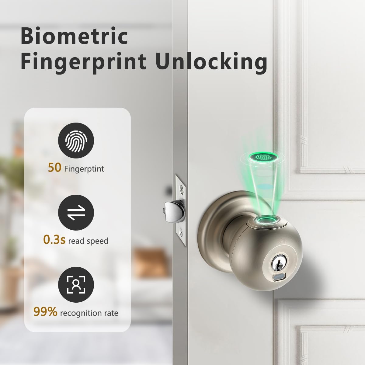 Smart Biometric Fingerprint Door Lock for Bedrooms, Hotels, Apartments, Offices, and Garages - Keyless Entry Thumbprint Lock