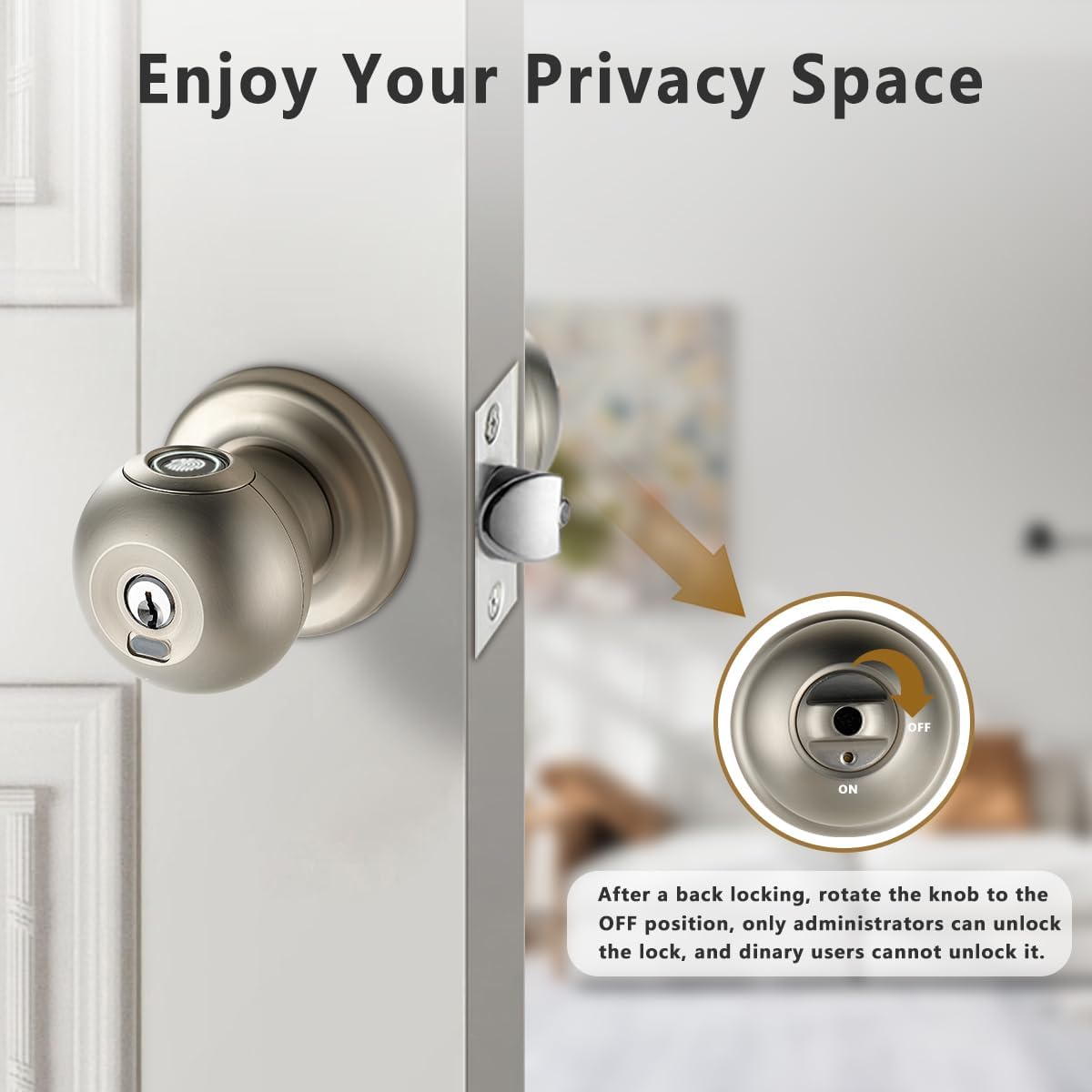 Smart Biometric Fingerprint Door Lock for Bedrooms, Hotels, Apartments, Offices, and Garages - Keyless Entry Thumbprint Lock