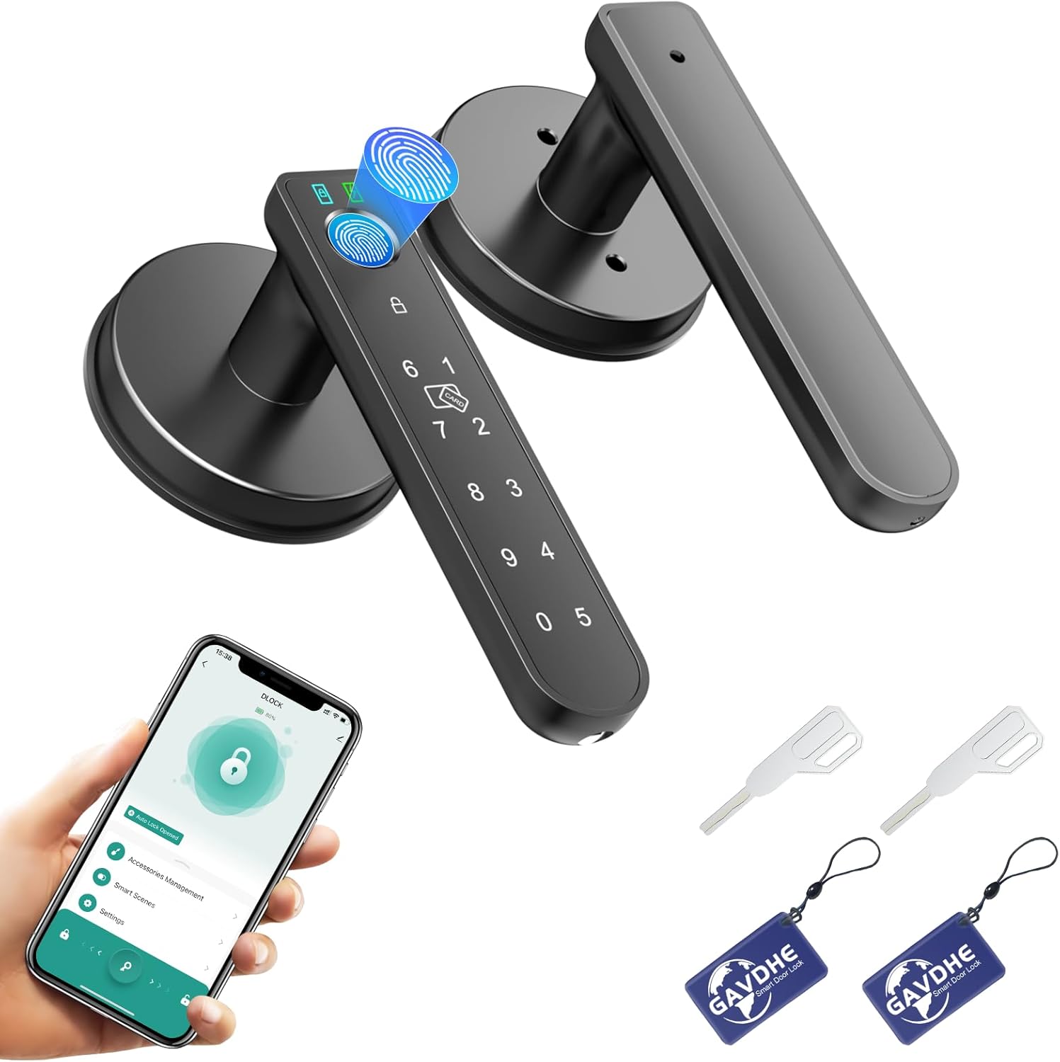 Smart Biometric Fingerprint Door Lock with Keyless Entry and App Control - Easy Installation for Home, Bedroom, Office - Black