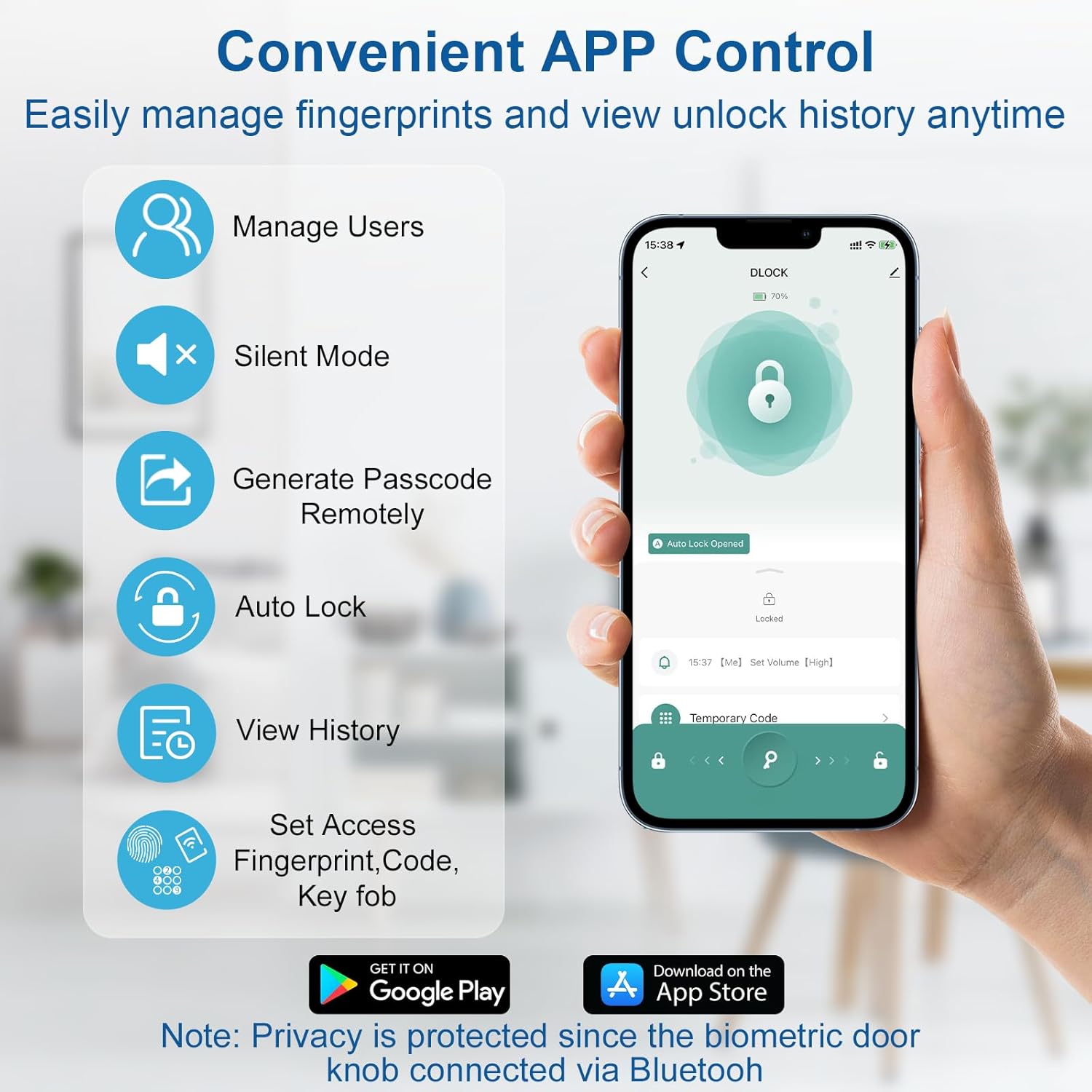 Smart Biometric Fingerprint Door Lock with Keyless Entry and App Control - Easy Installation for Home, Bedroom, Office - Black
