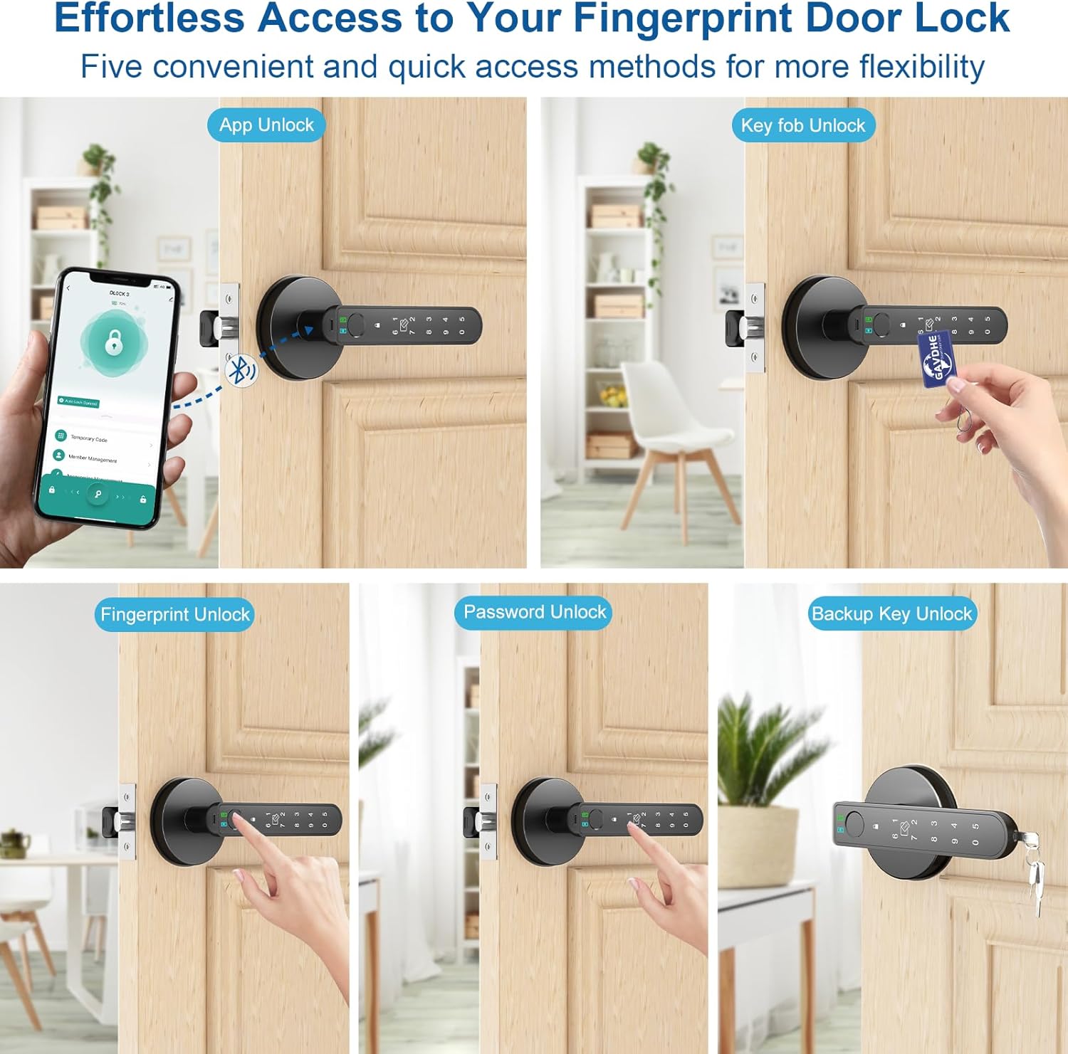Smart Biometric Fingerprint Door Lock with Keyless Entry and App Control - Easy Installation for Home, Bedroom, Office - Black