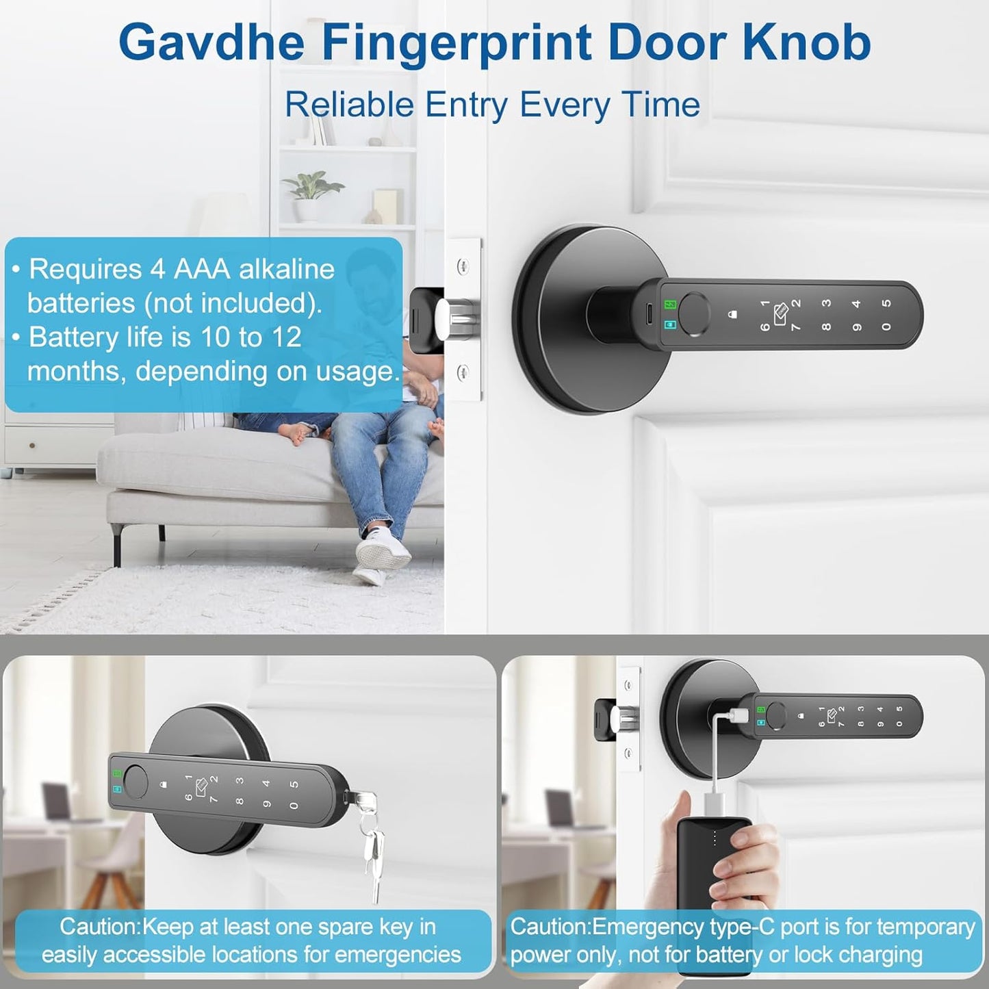 Smart Biometric Fingerprint Door Lock with Keyless Entry and App Control - Easy Installation for Home, Bedroom, Office - Black