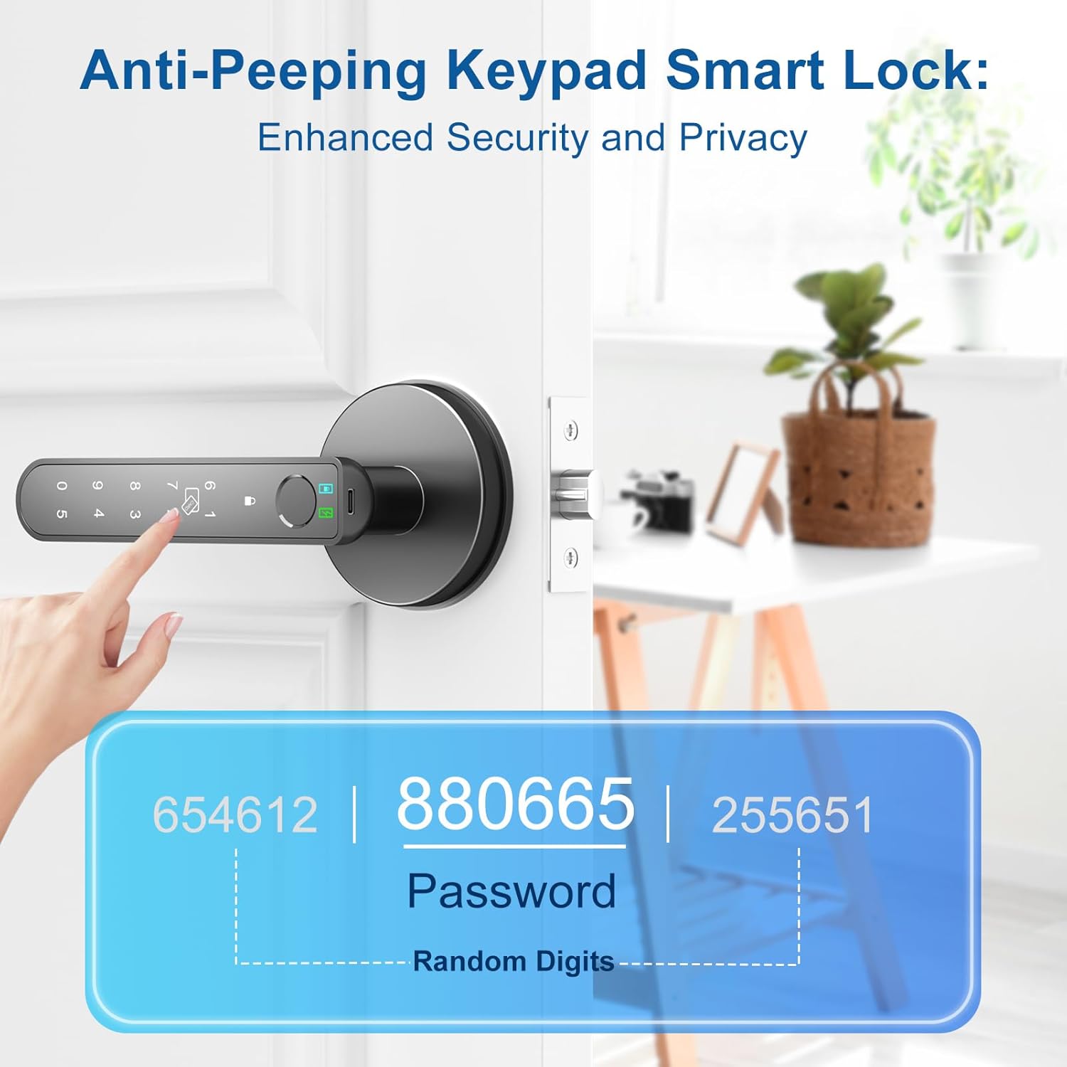 Smart Biometric Fingerprint Door Lock with Keyless Entry and App Control - Easy Installation for Home, Bedroom, Office - Black