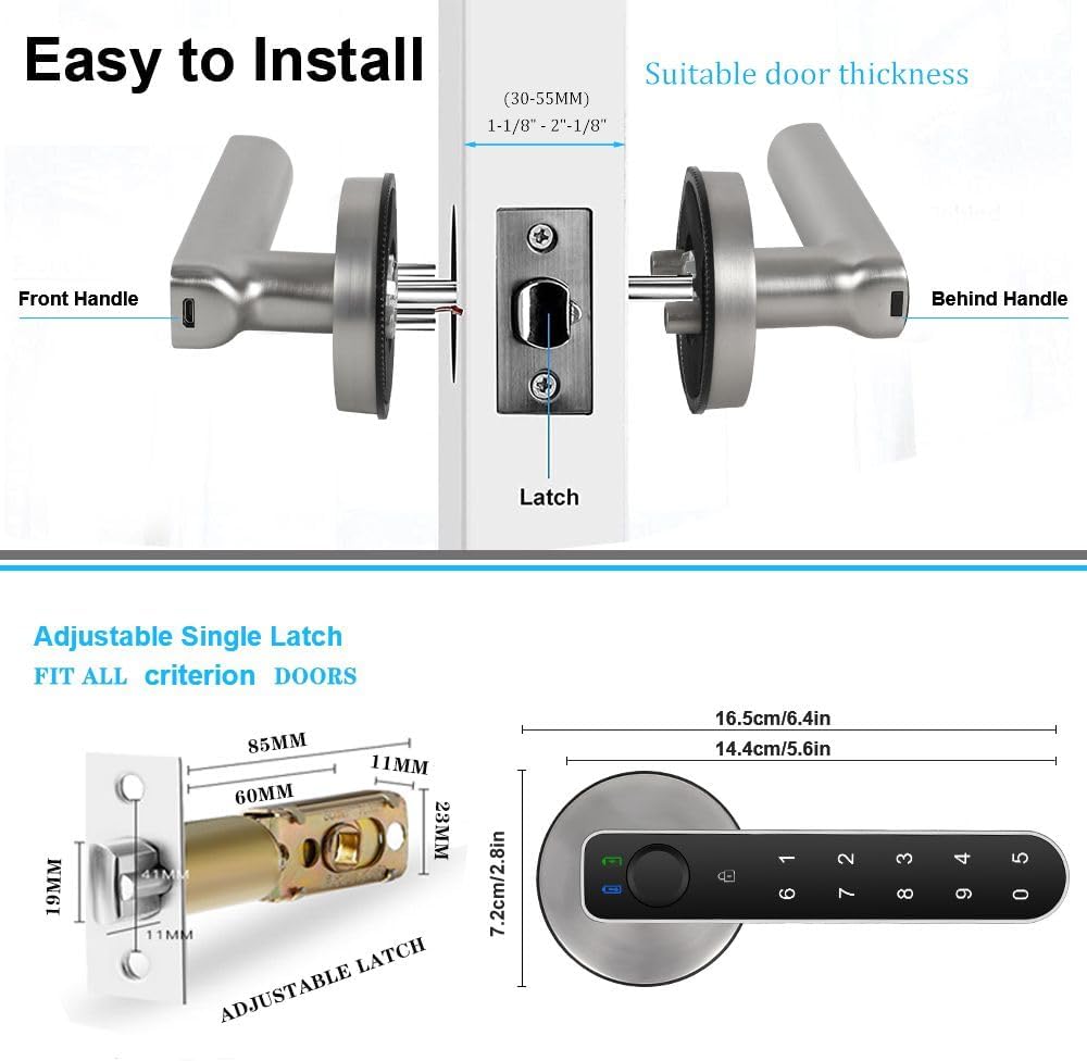 Smart Biometric Fingerprint Door Lock with Keypad Entry - Keyless Security for Home, Office, or Hotel - Silver (with Mobile App)