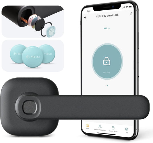 Smart Door Lock with Fingerprint, NFC, and Bluetooth for Keyless Entry - Ideal for Home, Office, Bedroom, or Airbnb (Black)