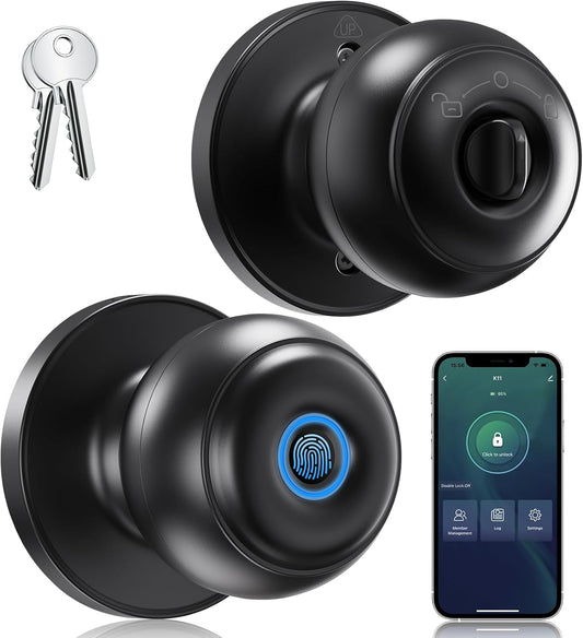 Smart Fingerprint Door Knob with App for Bedroom, Office, Apartment - GeekTale Biometric Door Lock