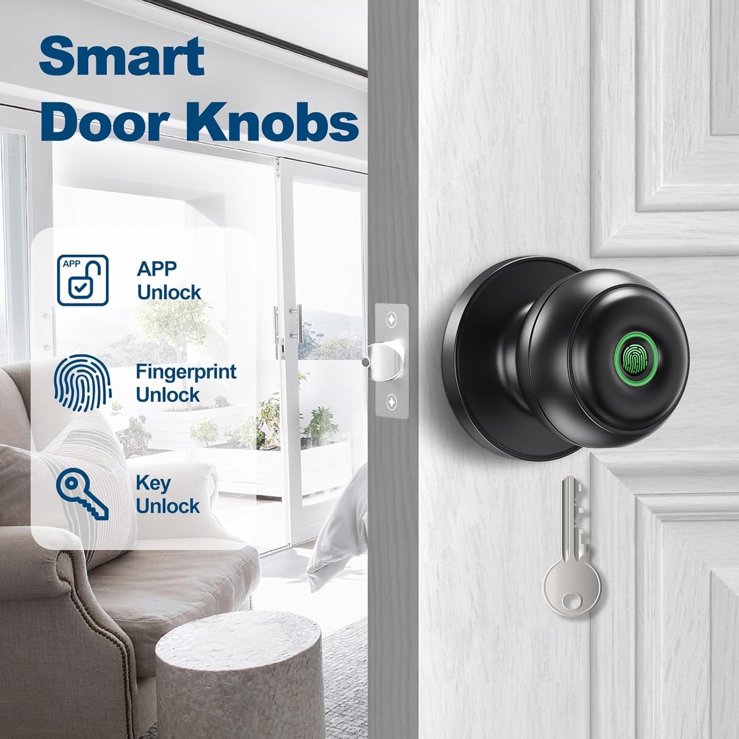 Smart Fingerprint Door Knob with App for Bedroom, Office, Apartment - GeekTale Biometric Door Lock