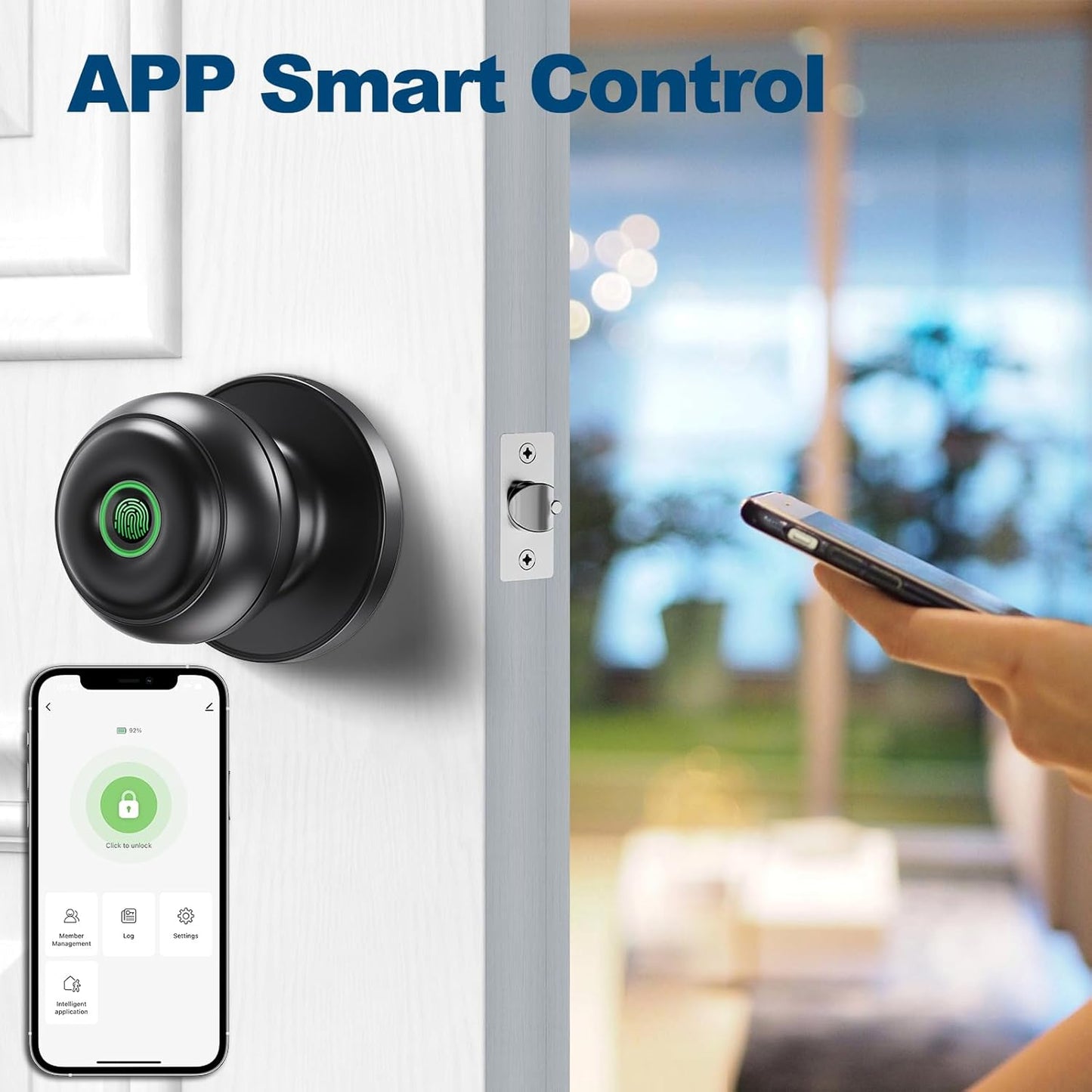 Smart Fingerprint Door Knob with App for Bedroom, Office, Apartment - GeekTale Biometric Door Lock