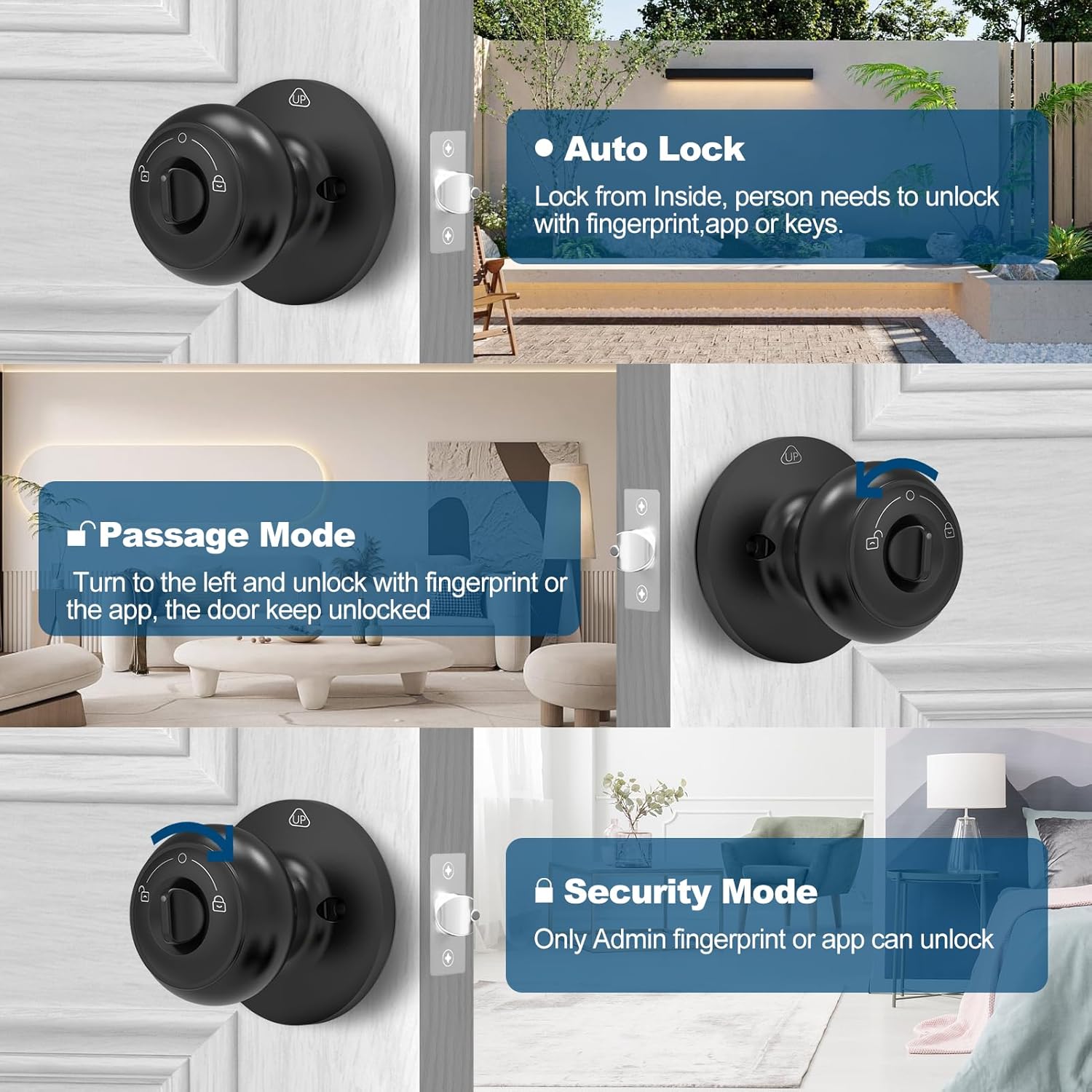 Smart Fingerprint Door Knob with App for Bedroom, Office, Apartment - GeekTale Biometric Door Lock