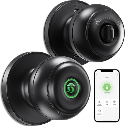 Smart Fingerprint Door Lock for Bedrooms & Offices - Biometric App Control, Key Backup - GeekTale Thumbprint Door Knob
