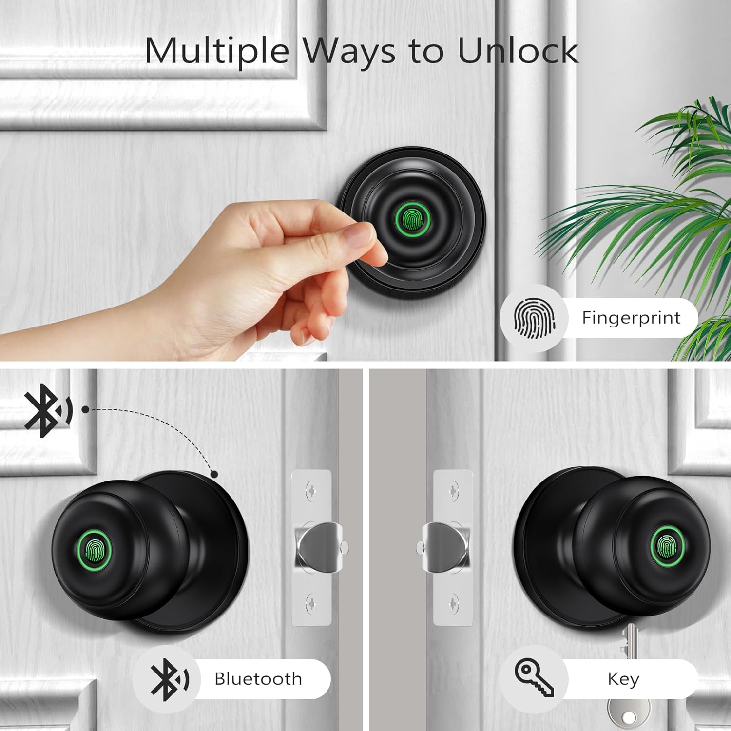 Smart Fingerprint Door Lock for Bedrooms & Offices - Biometric App Control, Key Backup - GeekTale Thumbprint Door Knob