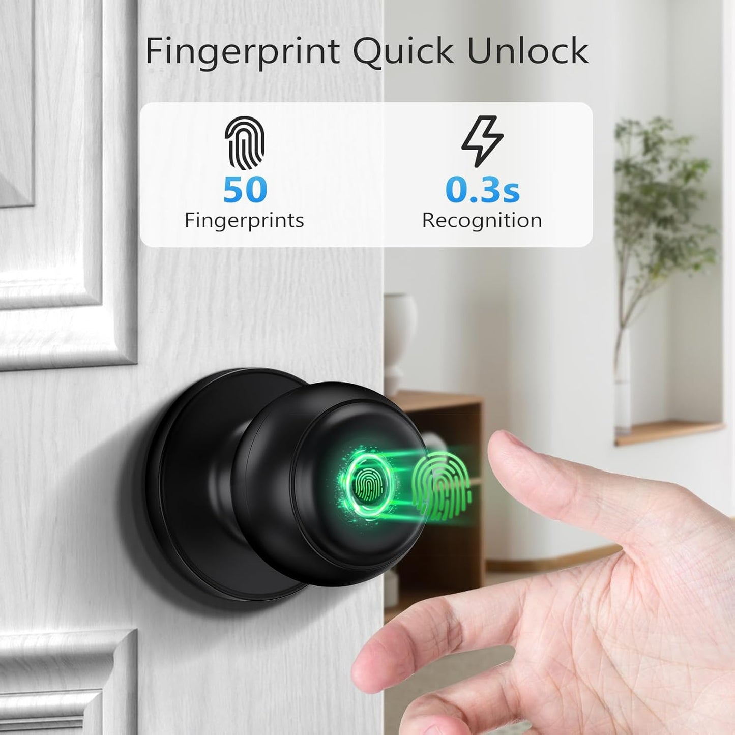 Smart Fingerprint Door Lock for Bedrooms & Offices - Biometric App Control, Key Backup - GeekTale Thumbprint Door Knob
