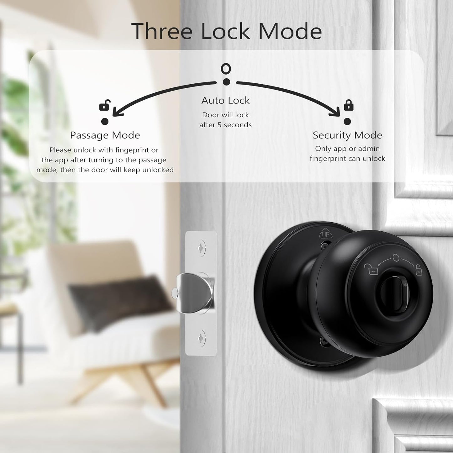 Smart Fingerprint Door Lock for Bedrooms & Offices - Biometric App Control, Key Backup - GeekTale Thumbprint Door Knob
