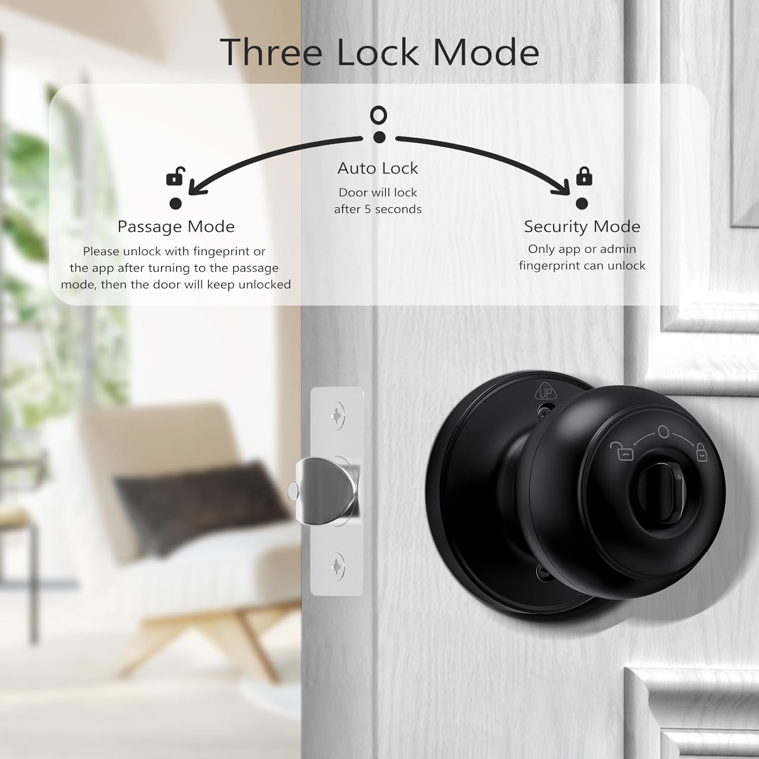 Smart Fingerprint Door Lock for Bedrooms & Offices - Biometric App Control, Key Backup - GeekTale Thumbprint Door Knob