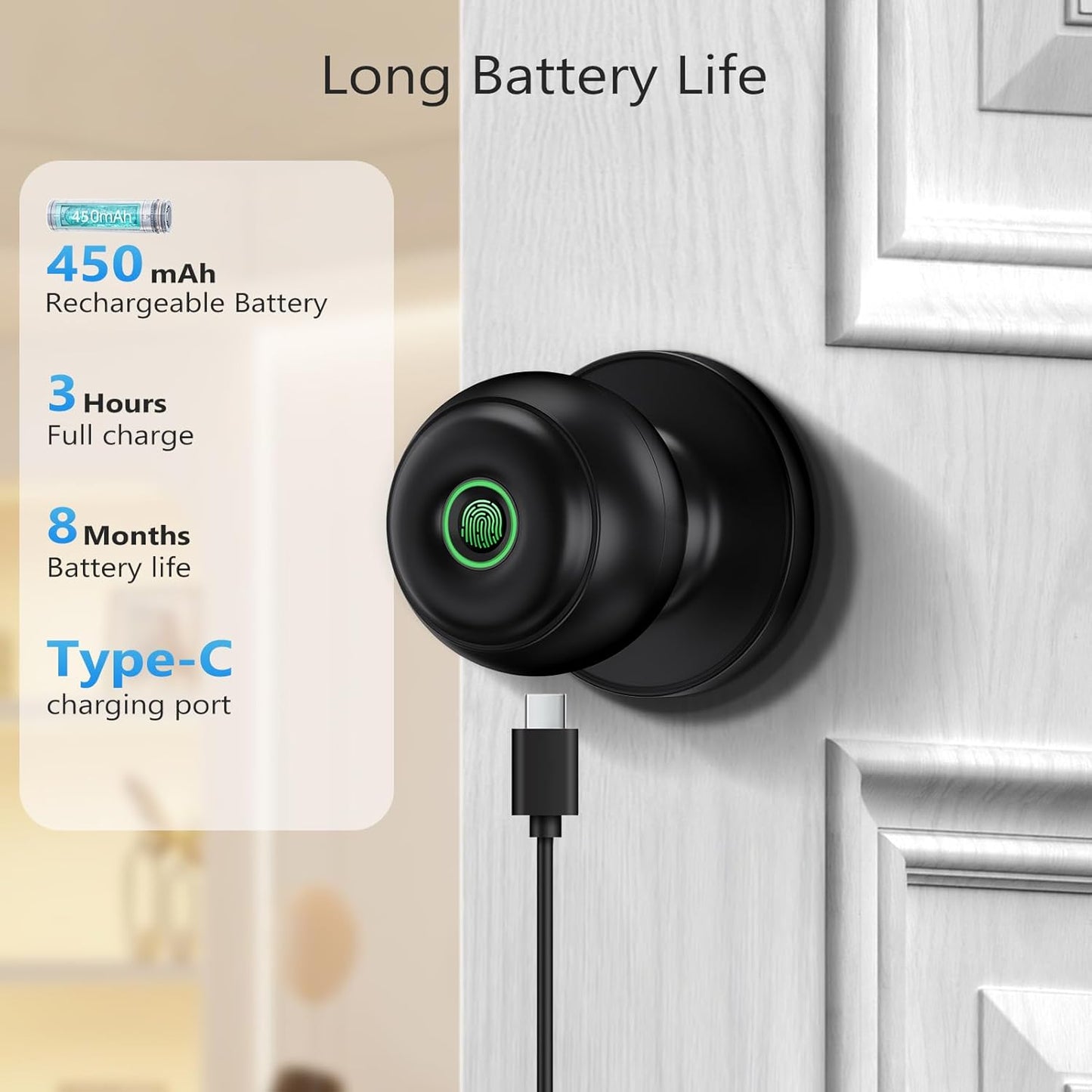 Smart Fingerprint Door Lock for Bedrooms & Offices - Biometric App Control, Key Backup - GeekTale Thumbprint Door Knob