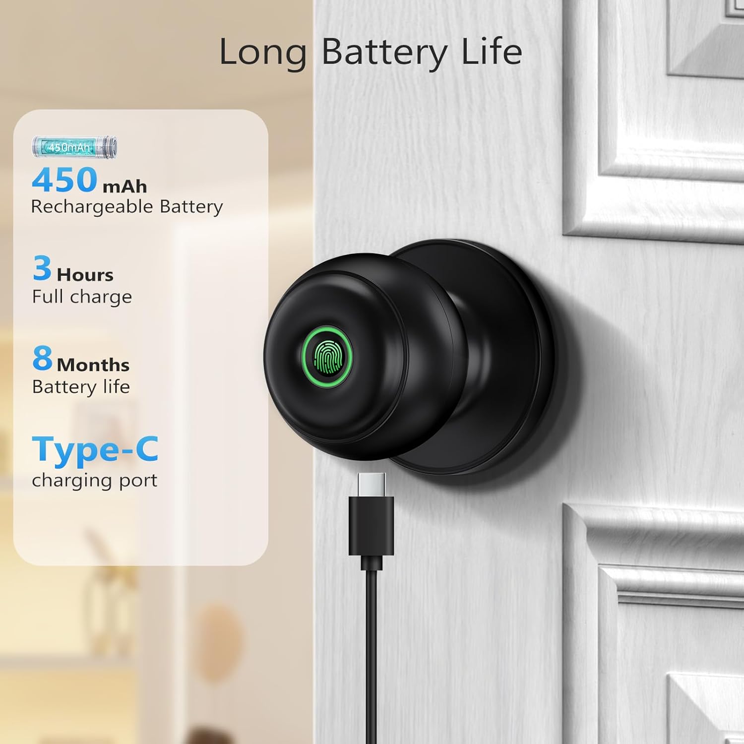Smart Fingerprint Door Lock for Bedrooms & Offices - Biometric App Control, Key Backup - GeekTale Thumbprint Door Knob