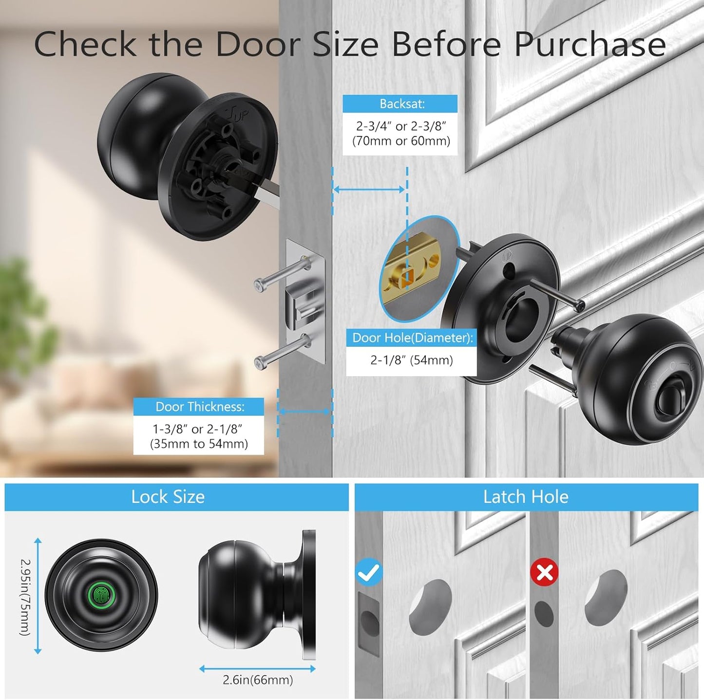 Smart Fingerprint Door Lock for Bedrooms & Offices - Biometric App Control, Key Backup - GeekTale Thumbprint Door Knob