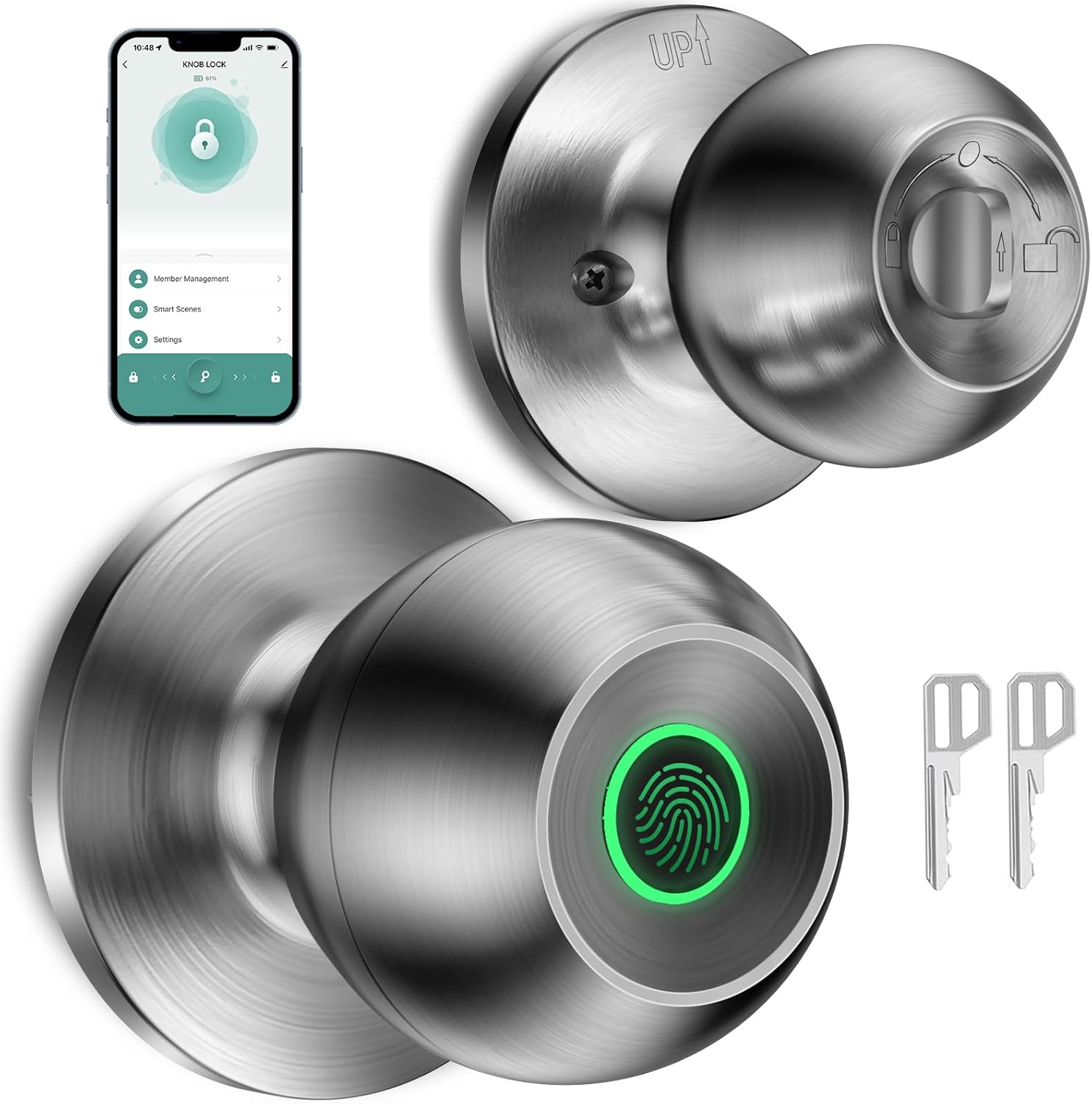 Smart Fingerprint Door Lock with App Control - Biometric Security Lock for Bedroom, Apartments, Offices, Hotels - Silver Smart Door Knob