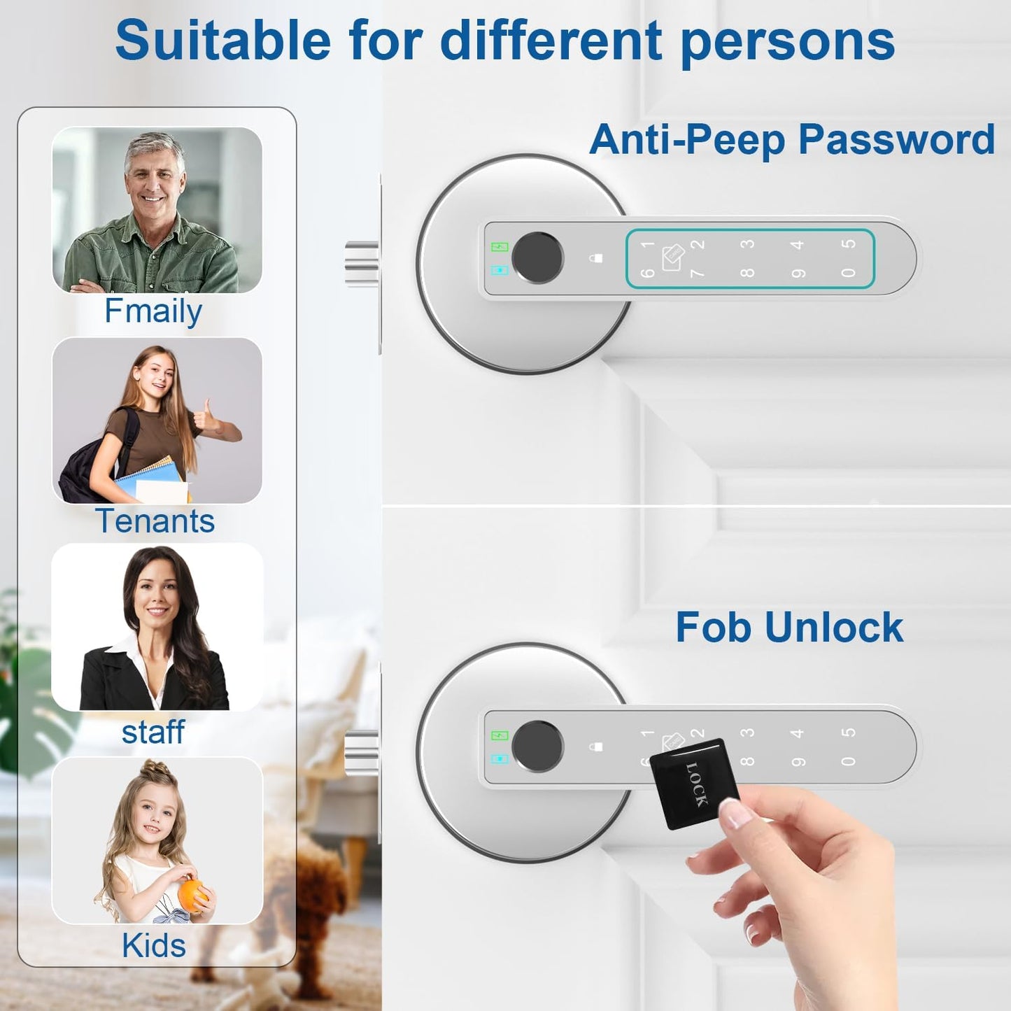 Smart Fingerprint Door Lock with App Control - Keyless Entry Biometric Door Knob for Home Office Apartment - Silver