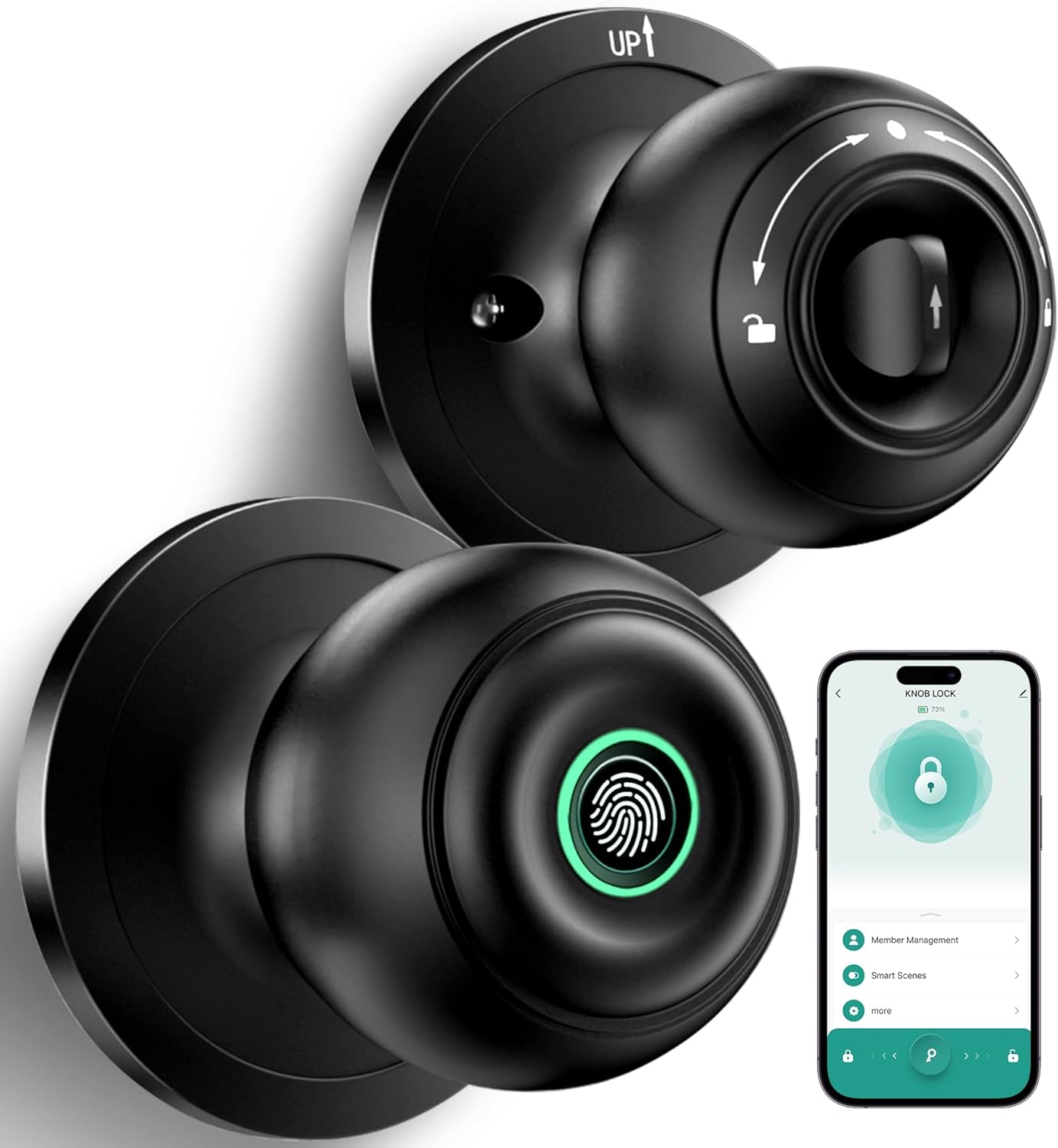 Smart Fingerprint Door Lock with App Control & Key - Keyless Biometric Entry for Bedroom, Front Door, Home or Office - Matte Black
