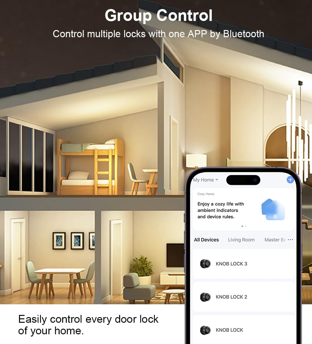 Smart Fingerprint Door Lock with App Control & Key - Keyless Biometric Entry for Bedroom, Front Door, Home or Office - Matte Black