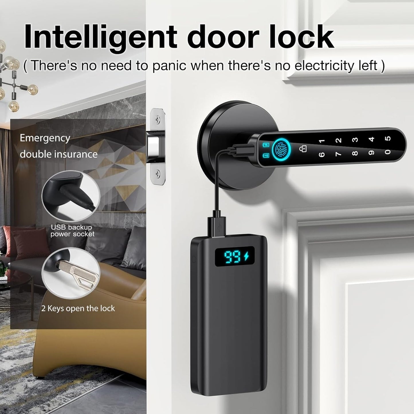 Smart Fingerprint Door Lock with Passcode Keypad - Keyless Entry Handle for Home, Hotel, Office - Black with APP Control