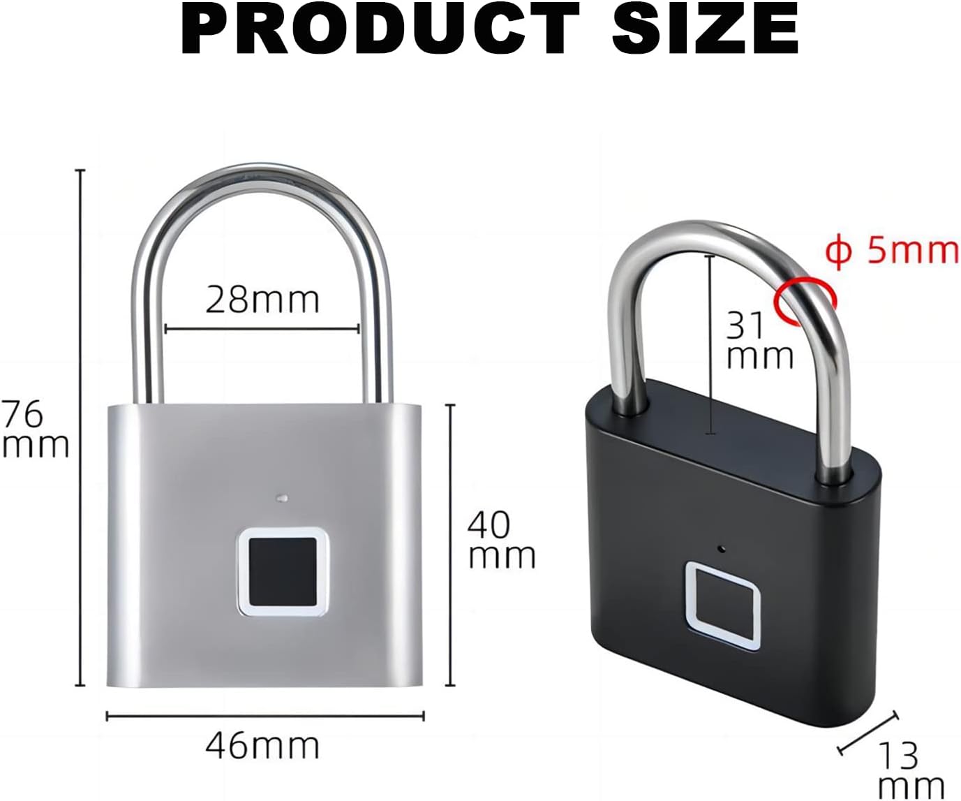 Smart Fingerprint Padlock with USB Rechargeable - Ideal for Gym, School, Sports, and Storage - Black