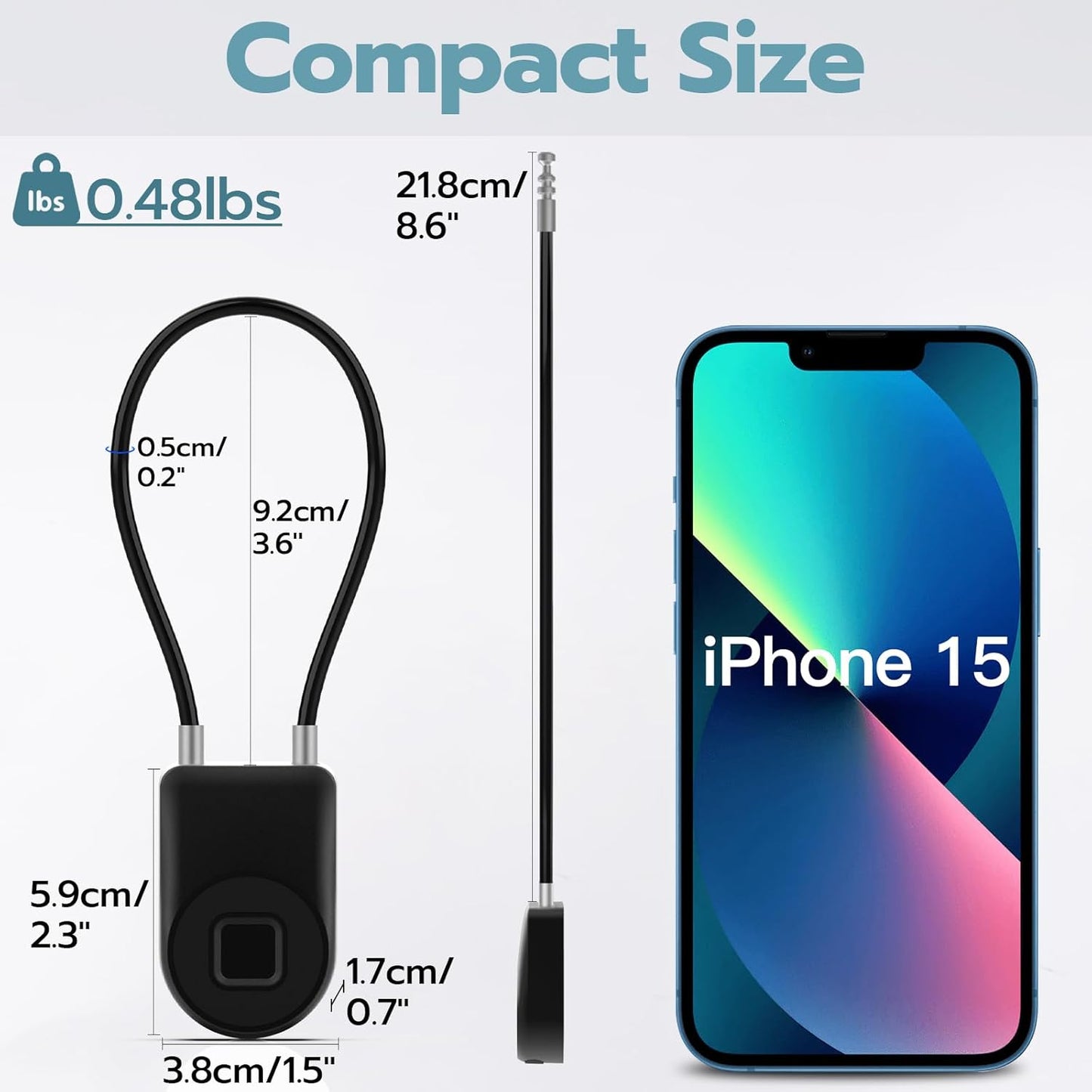 Smart Keyless Biometric Fingerprint Cable Lock for Gates & Fences - Waterproof Bluetooth Outdoor Lock with Long Shackle for Gym & Backyard