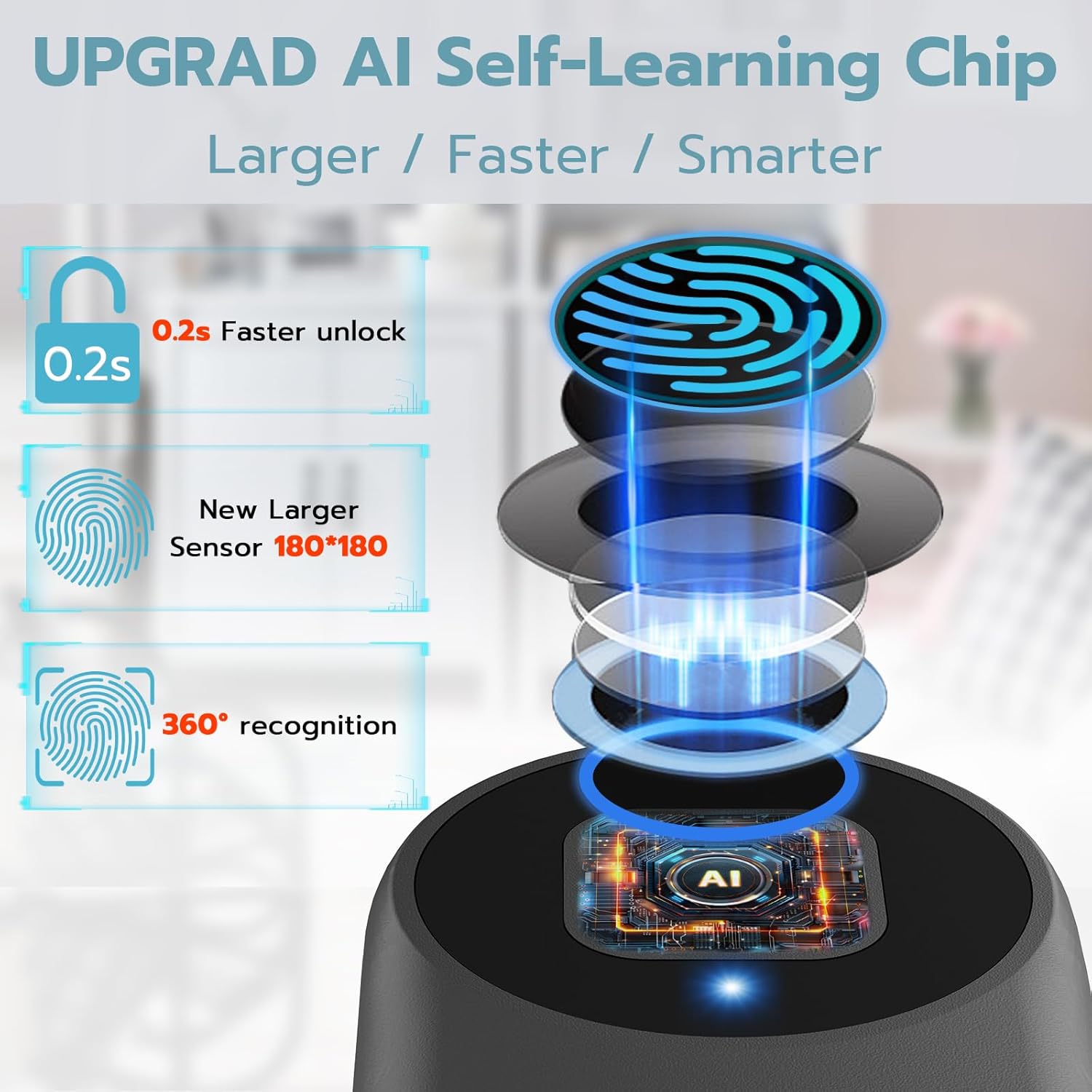 Smart Keyless Biometric Fingerprint Cable Lock for Gates & Fences - Waterproof Bluetooth Outdoor Lock with Long Shackle for Gym & Backyard