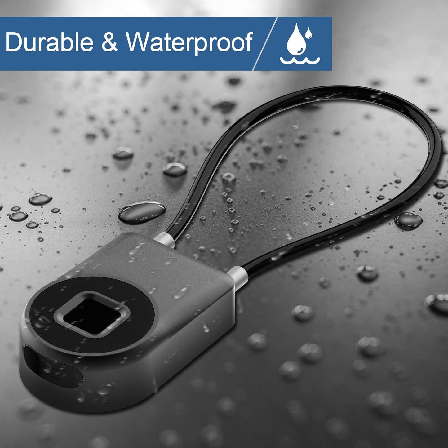 Smart Keyless Biometric Fingerprint Cable Lock for Gates & Fences - Waterproof Bluetooth Outdoor Lock with Long Shackle for Gym & Backyard