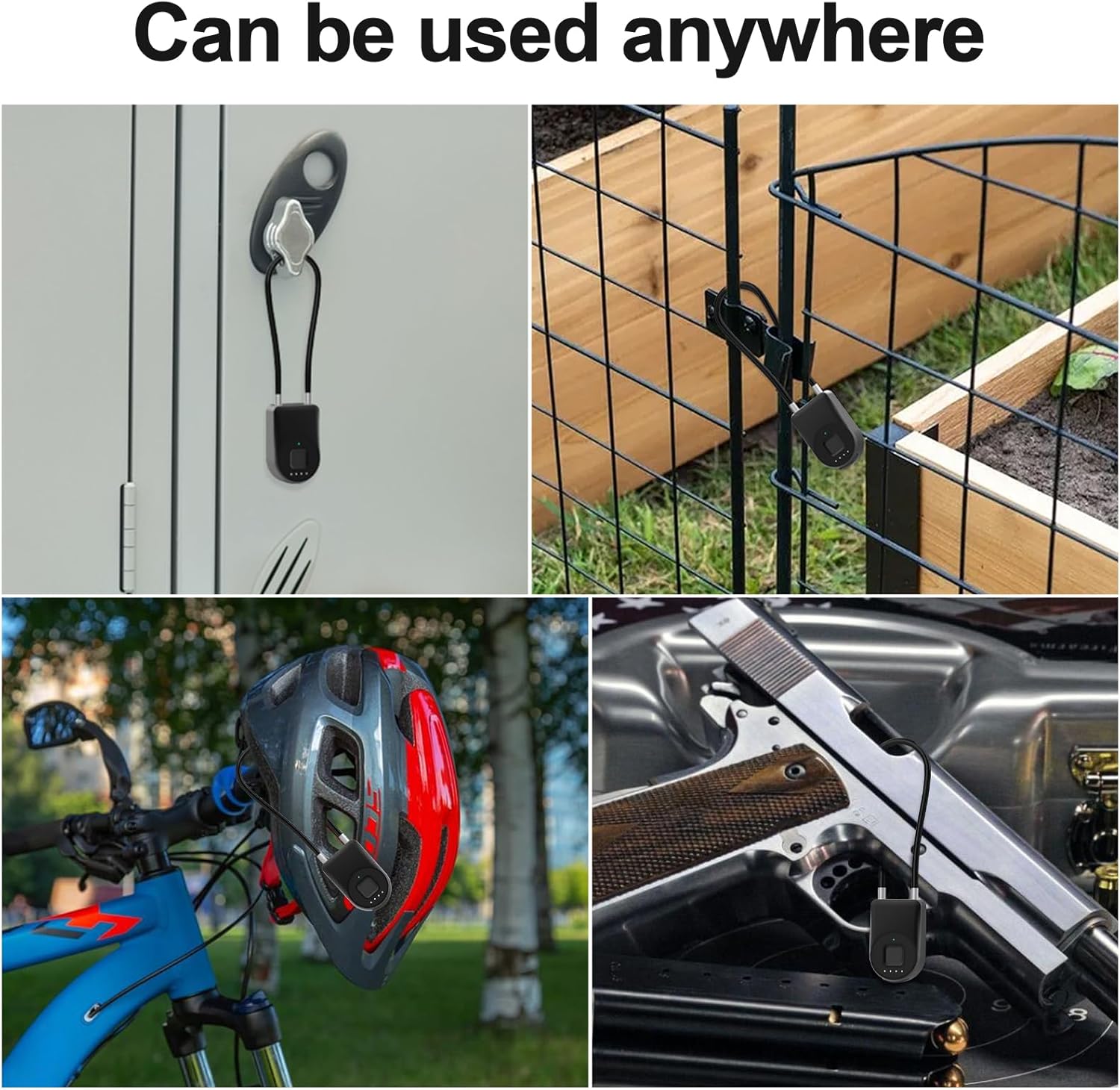 Smart Keyless Biometric Fingerprint Cable Lock for Gates & Fences - Waterproof Bluetooth Outdoor Lock with Long Shackle for Gym & Backyard