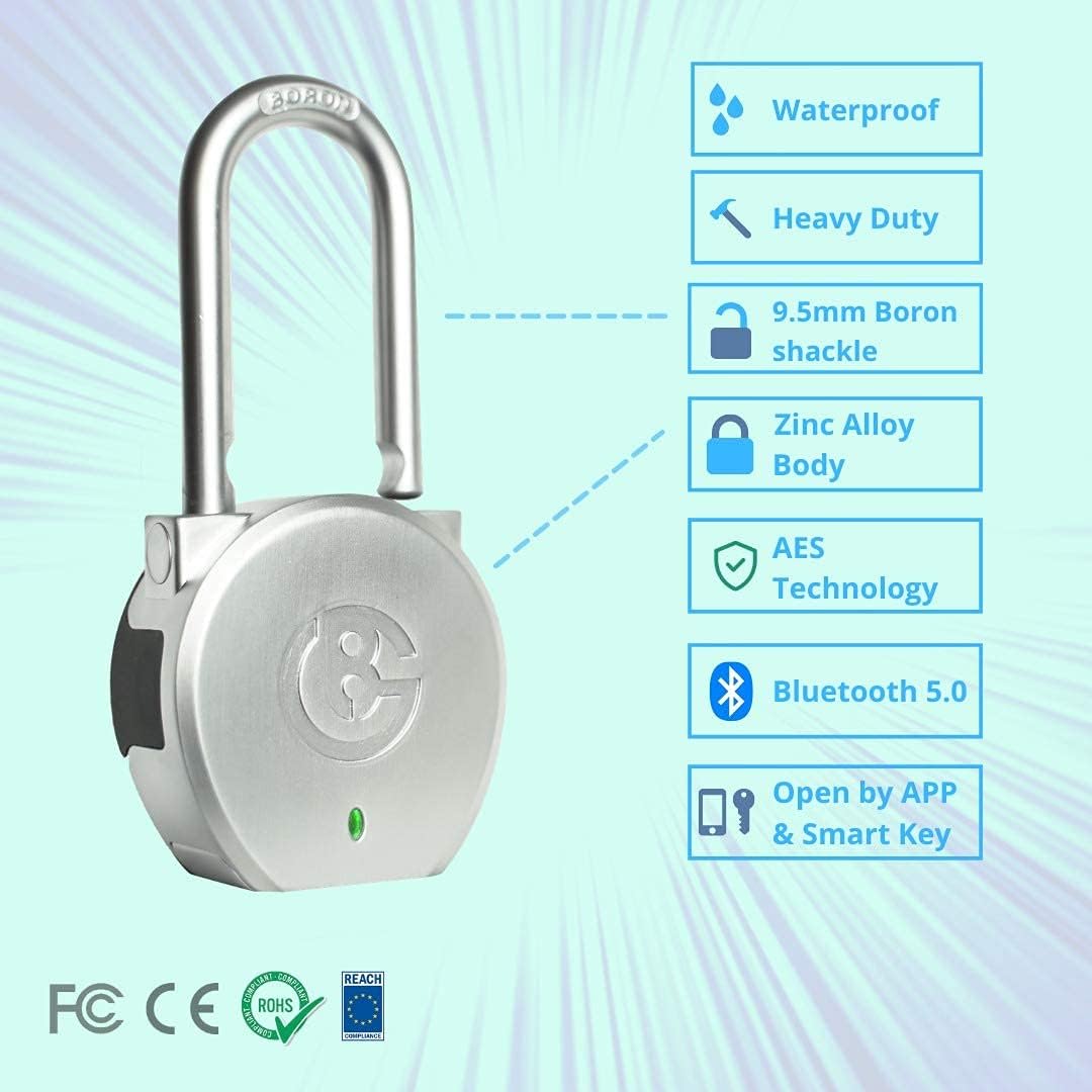 Smart Portable Keyless Bluetooth Padlock with Heavy Duty Security Features by BG Brilliant Guard