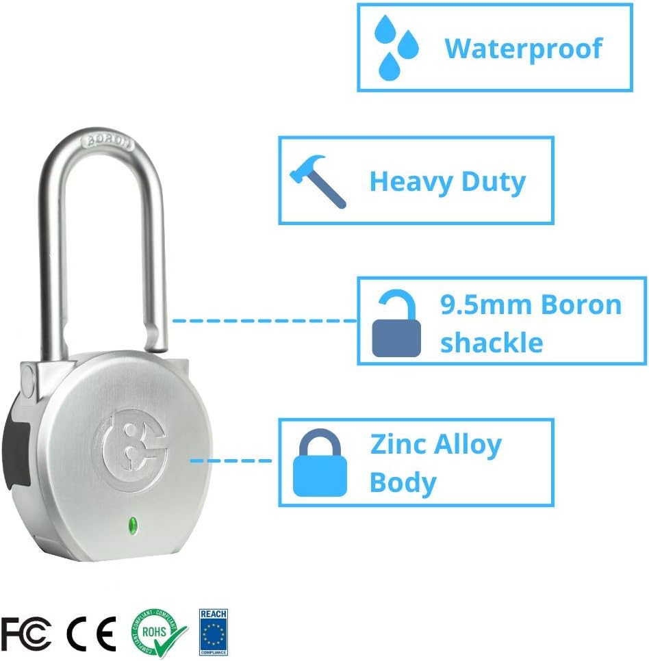 Smart Portable Keyless Bluetooth Padlock with Heavy Duty Security Features by BG Brilliant Guard