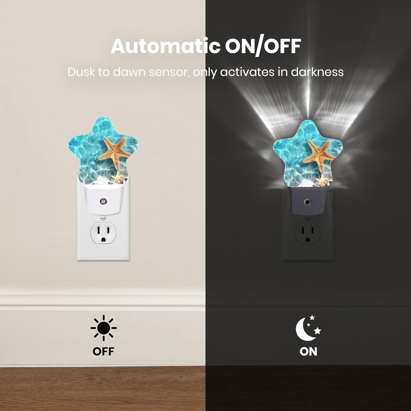 Smart Sensor Dusk to Dawn Night Light Plug-in with Energy Efficient White LED for Bedroom Bathroom Kitchen Hallway Stairs - Beach Decor Desk Lamp for Decor