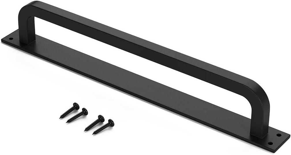 SMARTSTANDARD 12” Antique Rustic Handmade Barn Door Handles, Black Flush Long Base Handle Pull, for Gate, Shed, Garage